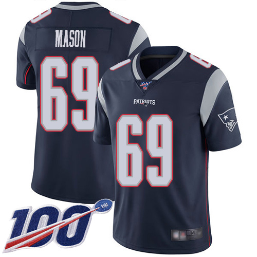 New England Patriots Football #69 100th Season Limited Navy Blue Men Shaq Mason Home NFL Jersey